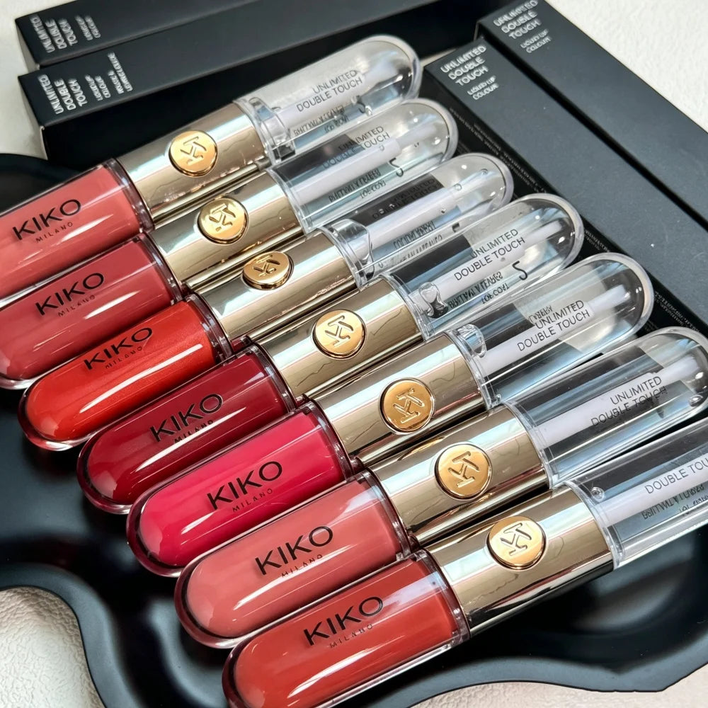 Rossetto Liquido KIKO Unlimited Double Touch, Lunga Durata, Non Sbiadisce, Non Appiccica, Lucidalabbra Volumizzante, Tonalità Milk Tea Bean Paste, Trucco Naturale