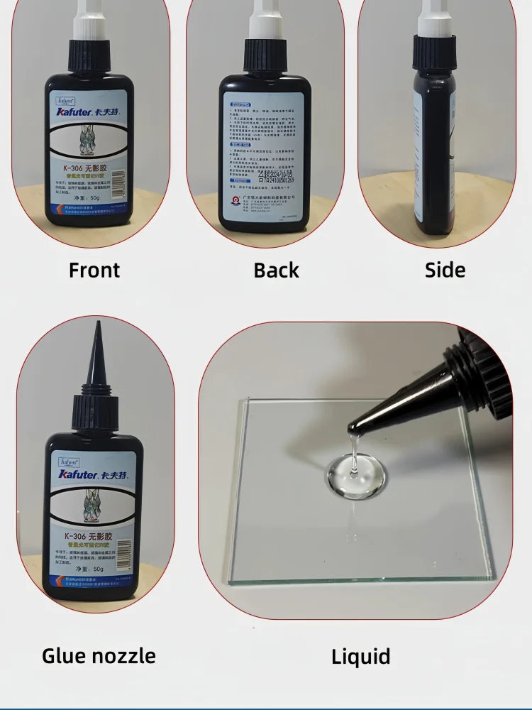 Adesivo UV Kafuter K-300 K-302 K-303 K-306, Colla Trasparente per Vetro, Acrilico e Cristallo, per Riparazioni Fai-da-Te, 50g