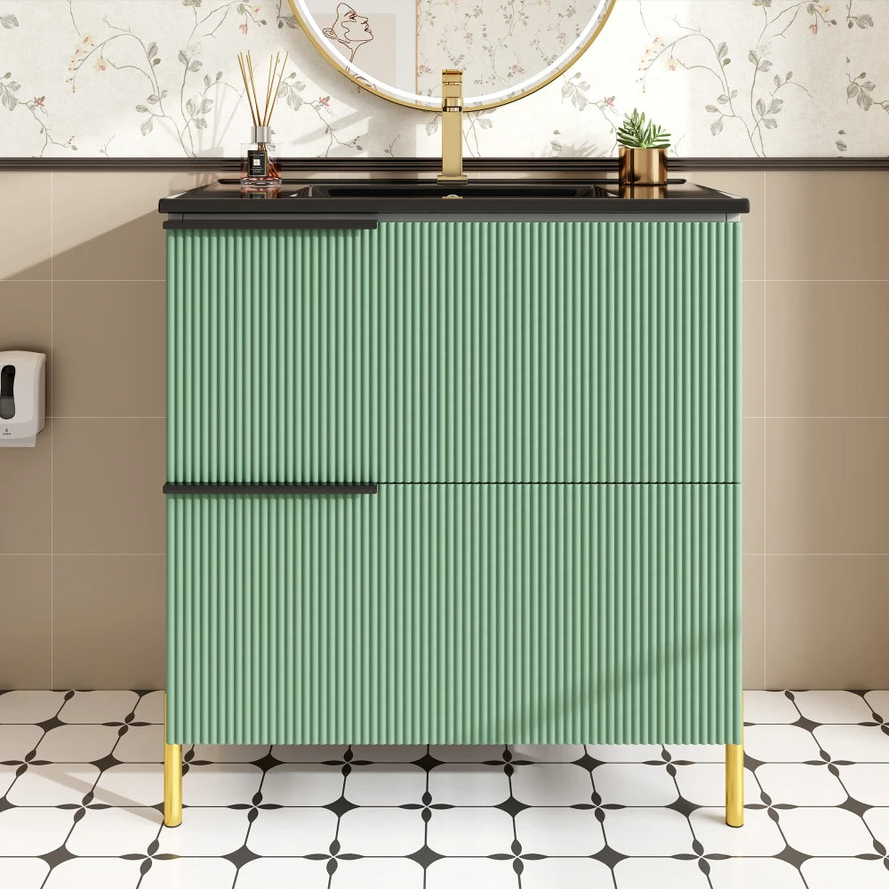 Mobiletto per lavabo da bagno con lavabo in ceramica, lavabo singolo con cassetti in MDF, organizer per mobile da bagno in piedi con lavabo