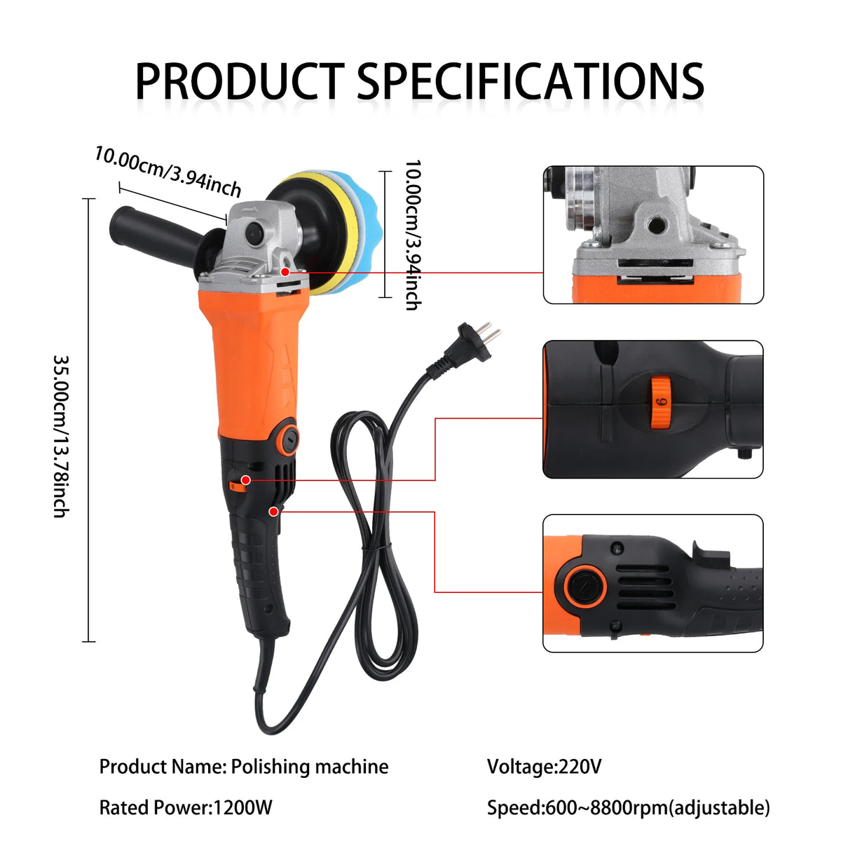 Podofo Lucidatrice Rotativa Elettrica per Auto 1200W, Macchina per Lucidatura e Ceratura Auto a 6 Livelli Variabili, Strumento per Auto e Barche