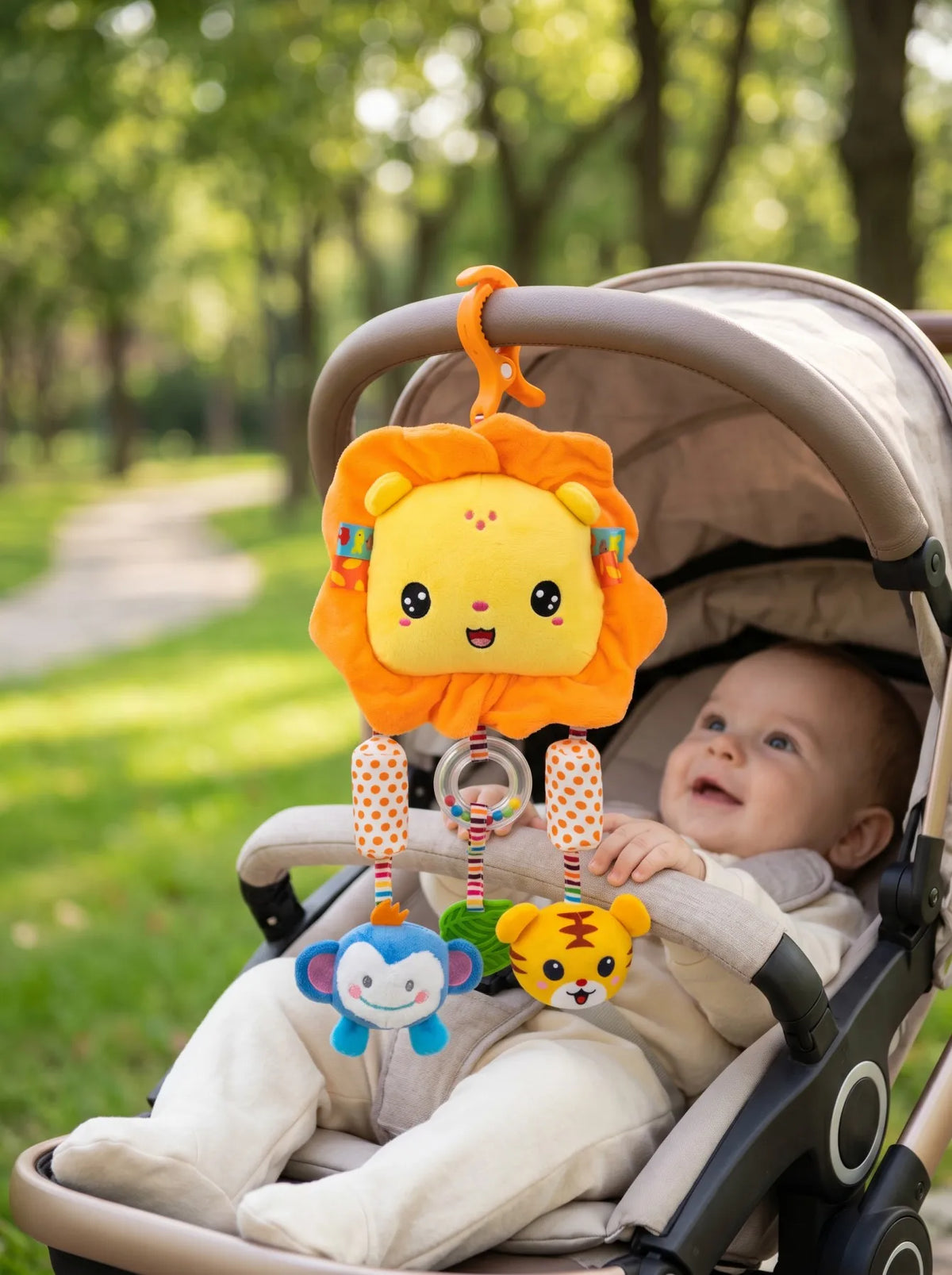 Giocattolo di Peluche per Neonati con Sonaglio e Sottoposto a Pressione per lo Sviluppo Multi-Sensoriale del Bambino 0-12 Mesi, Regalo Perfetto per Neonati per Culla e Seggiolino Auto