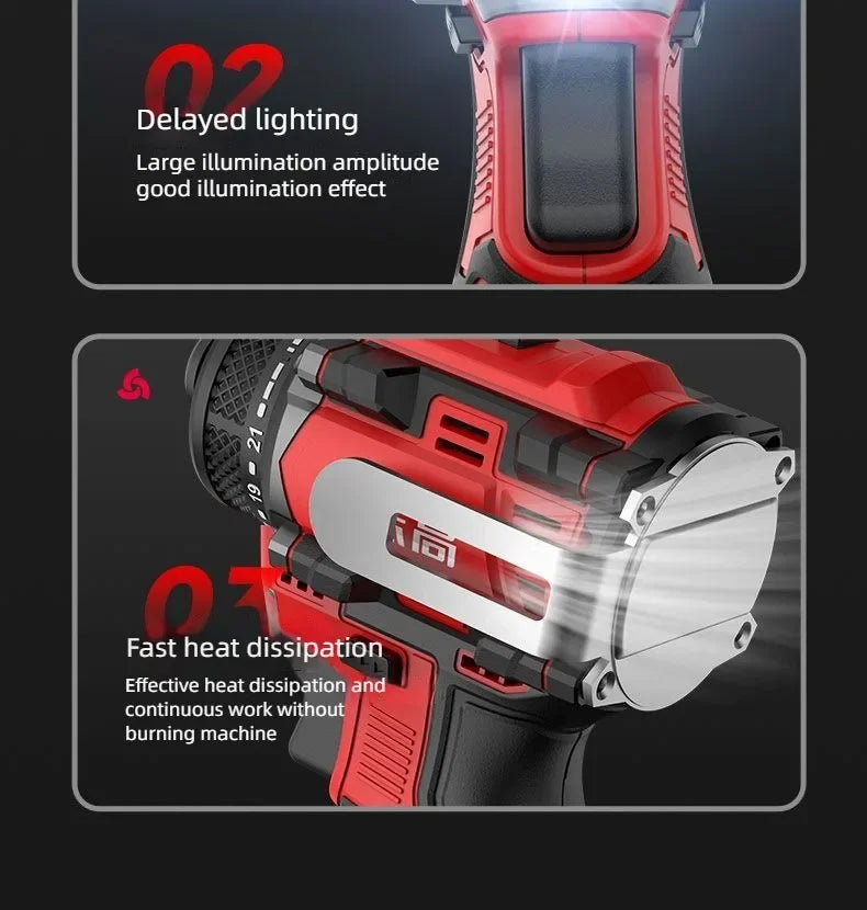 CHIGO Trapano elettrico senza spazzole Trapano avvitabile a batteria 80N.m 18V Cacciavite Batteria agli ioni di litio Utensili elettrici