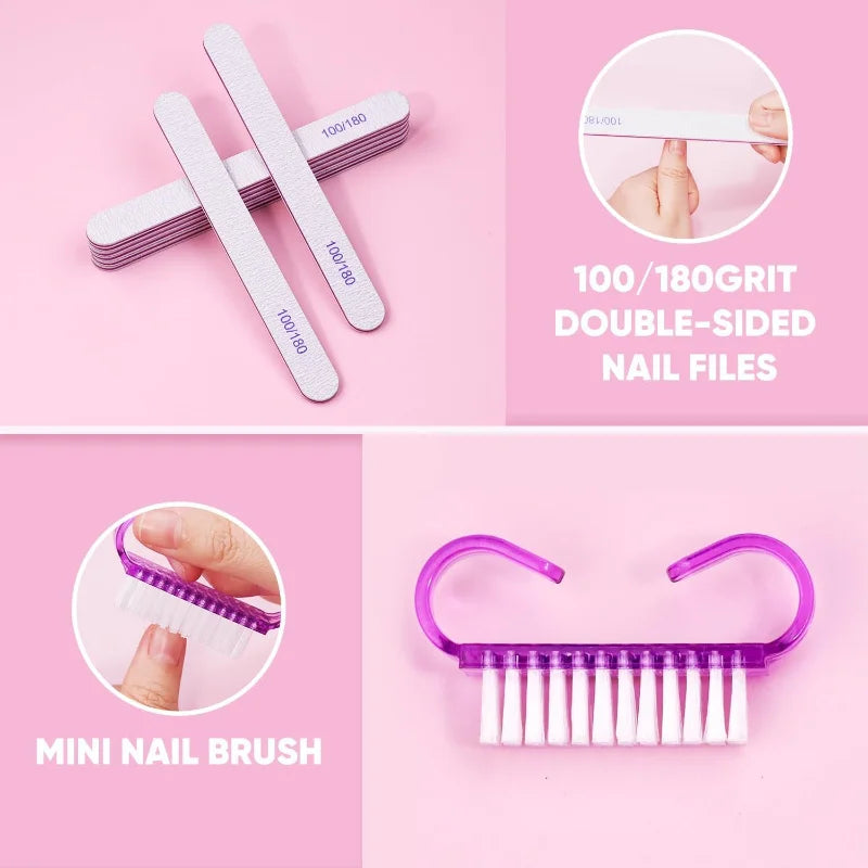 Kit Professionale per Nail Art da 10/15 Pezzi con Lime Grana 100/180, Spugna Buffer, Pennello, Forbici, Tronchesine per Cuticole, Spingicuticole, Strumenti per Gel Polish