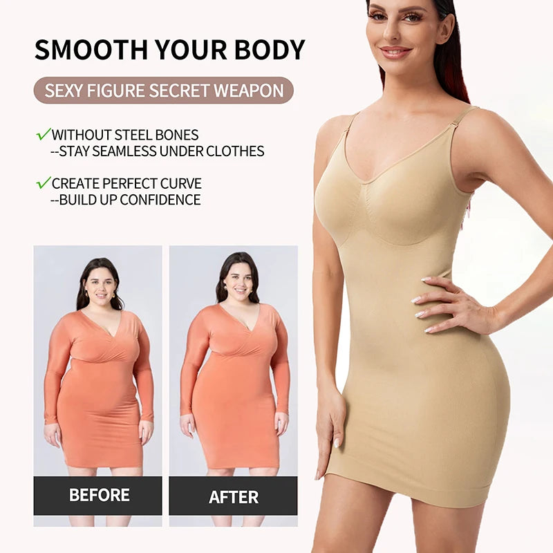 Sexy Full Slip Shapewear Abito da donna Scollo a V Aderente Biancheria intima Compressione liscia Shaper del corpo Dimagrante Vita Addome Pancia Corsetto