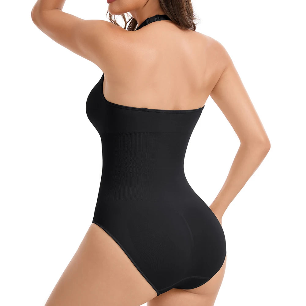 Body modellante da donna con scollo all'americana, controllo addominale, compressione, spalline convertibili, copertura totale, intimo modellante.