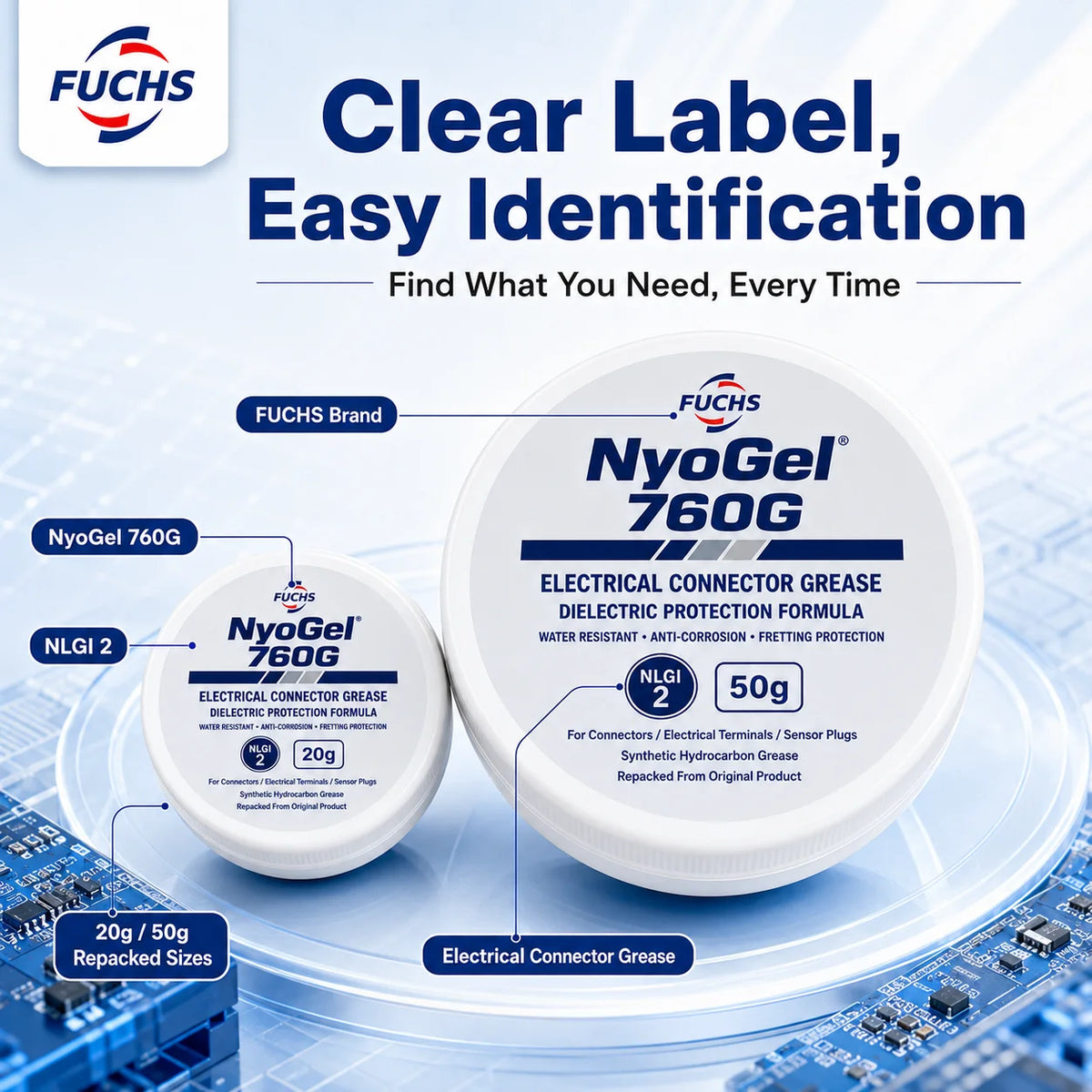 NyoGel 760G Grasso per Connettori Elettrici, Lubrificante Dielettrico Anticorrosione per Terminali di Cablaggio Automobilistico e Spine per Sensori 20g 50g