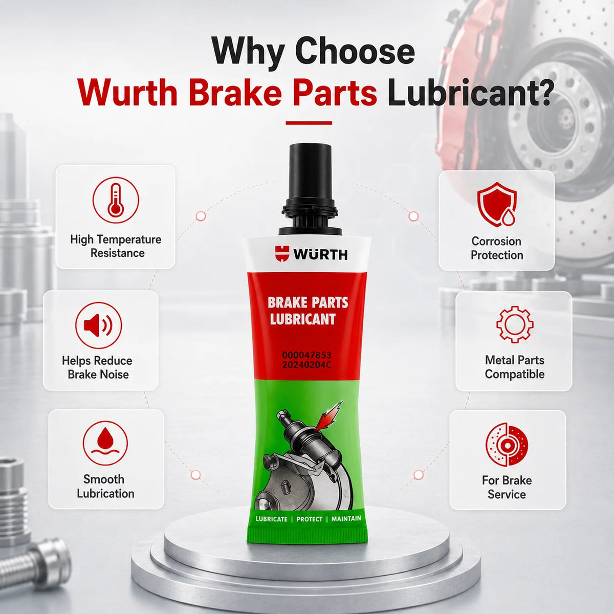 Lubrificante per Freni Wurth 10g, Grasso Resistente al Calore per Pinze Freno, Perni Guida, Pistoni, Uso Automobilistico