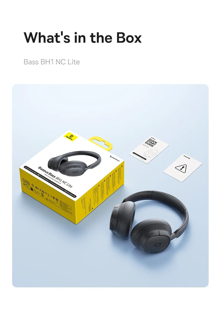 Cuffie Wireless ANC Baseus 80H, Auricolari Over-Ear con 95% di Cancellazione del Rumore, Cuffie Bluetooth 6.0 BH1 NC LITE
