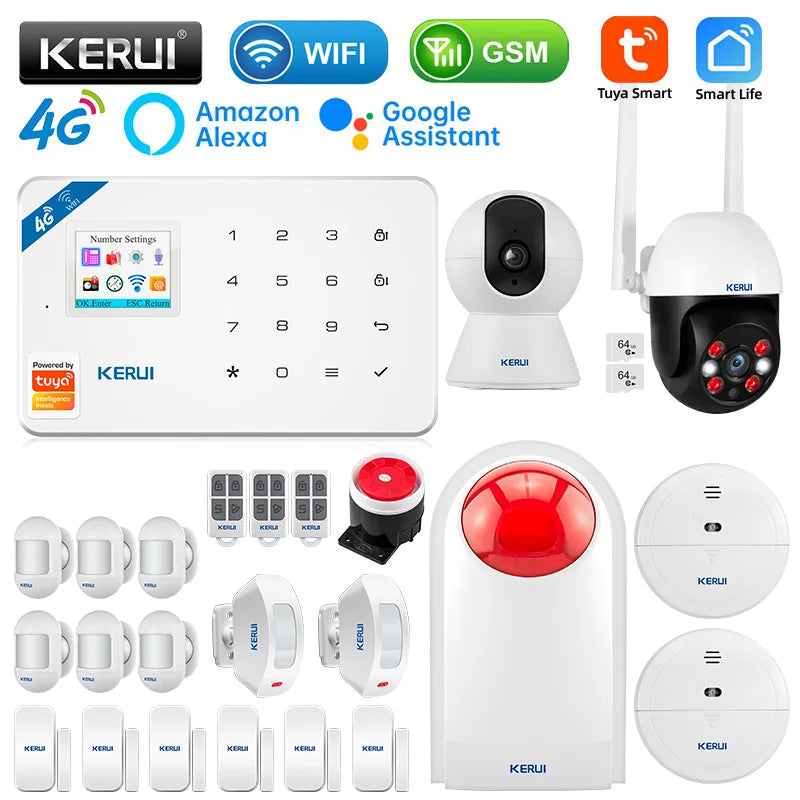 KERUI W184 Tuya Smart 4G Sistema di Allarme Wireless WIFI GSM Allarme Rilevatore di Movimento Sensore Porta Antifurto Supporto Alexa e Google