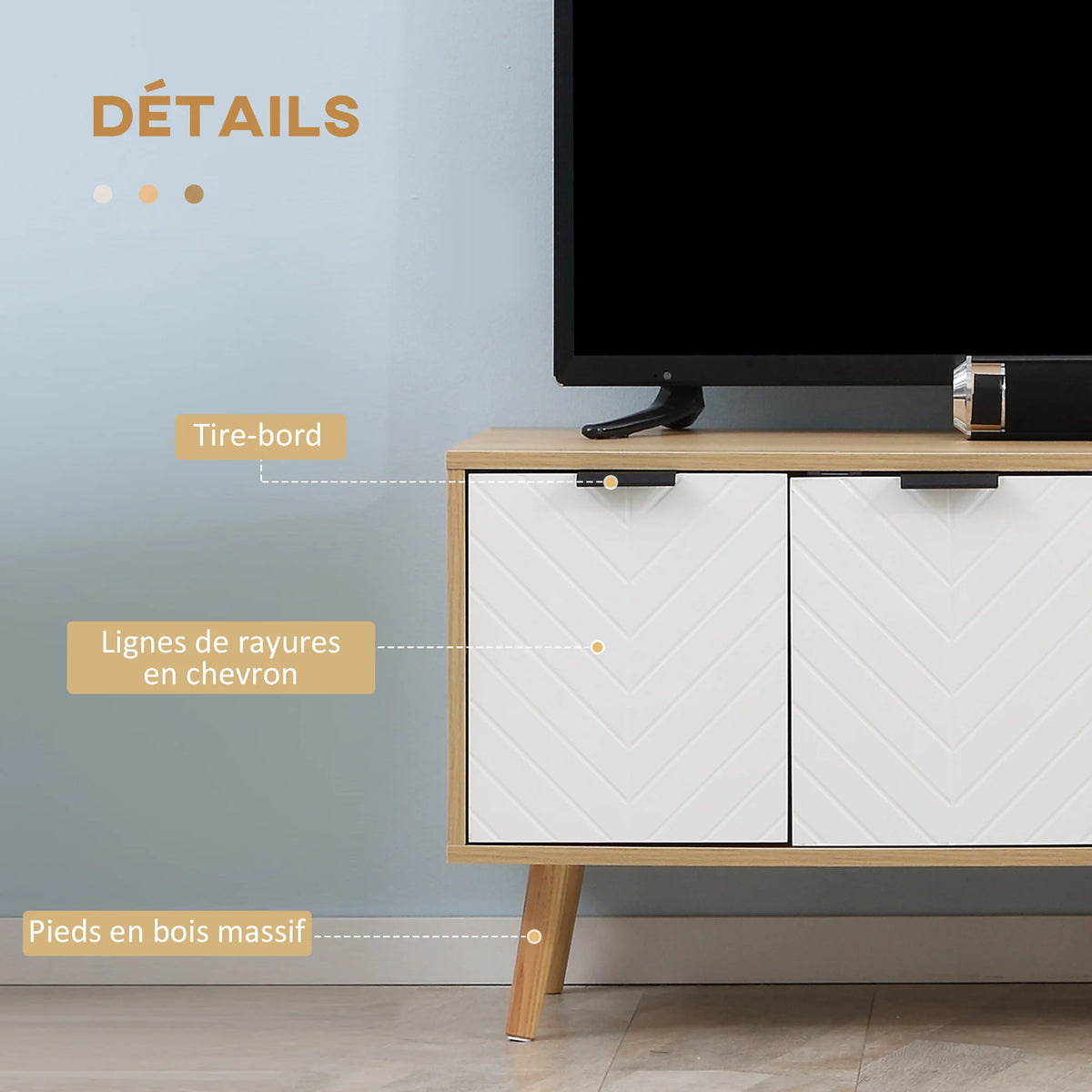 Mobile TV HOMCOM per televisori fino a 46 pollici, design scandinavo, 2 ante, 2 nicchie con passacavi, 110x39x cm