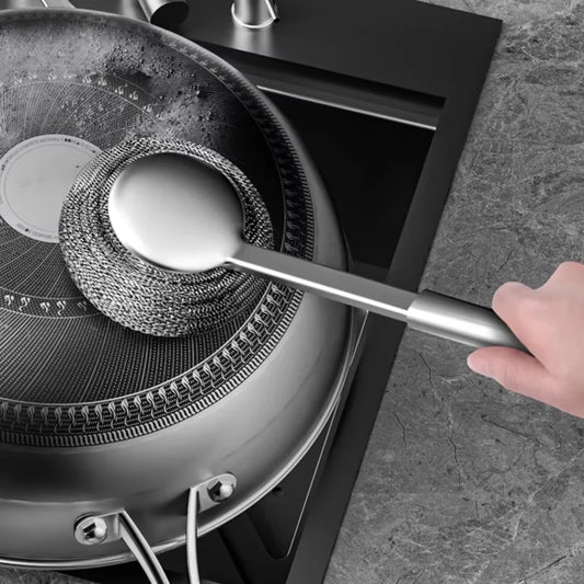 Spazzola per Pentole in Acciaio Inox, Spazzola Speciale per Cucina con Manico Lungo, Strumento Magico per la Pulizia di Pentole e Stoviglie
