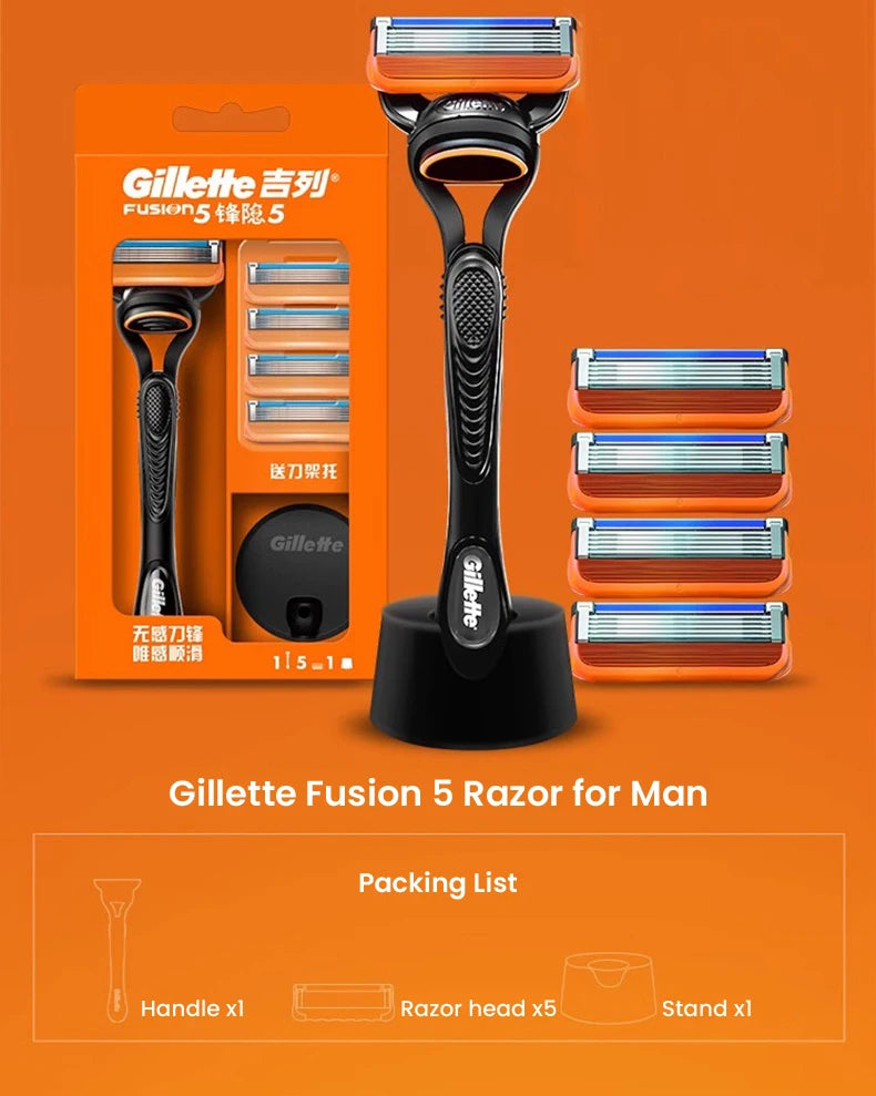 Set Rasoio Gillette Fusion 5 con 5 Lame Ultra-Sottili, Striscia Lubrificante e Rifinitore Posteriore, Disponibile in Diverse Specifiche