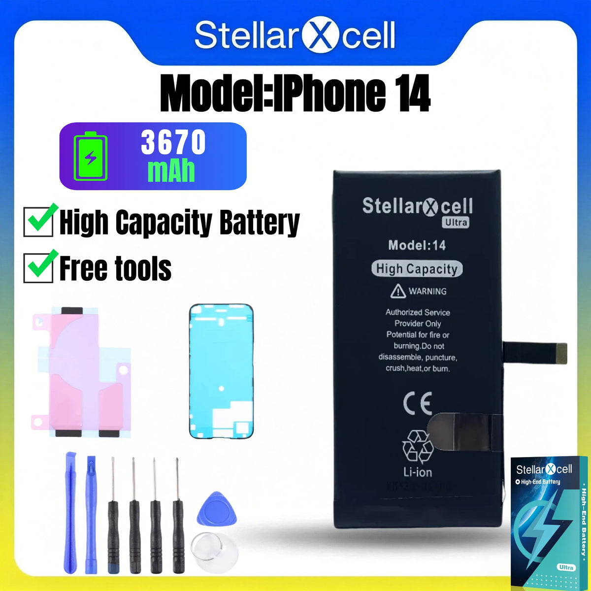Batteria StellarXcell Ultra per iPhone, Spedita dalla Germania, per iPhone 7 8 X XR XS XSMAX 11 12 13 14 15 Mini Plus Pro Promax, Batteria ad Alta Capacità, Batteria di Alta Qualità, Batteria Sostitutiva per iPhone con Stru