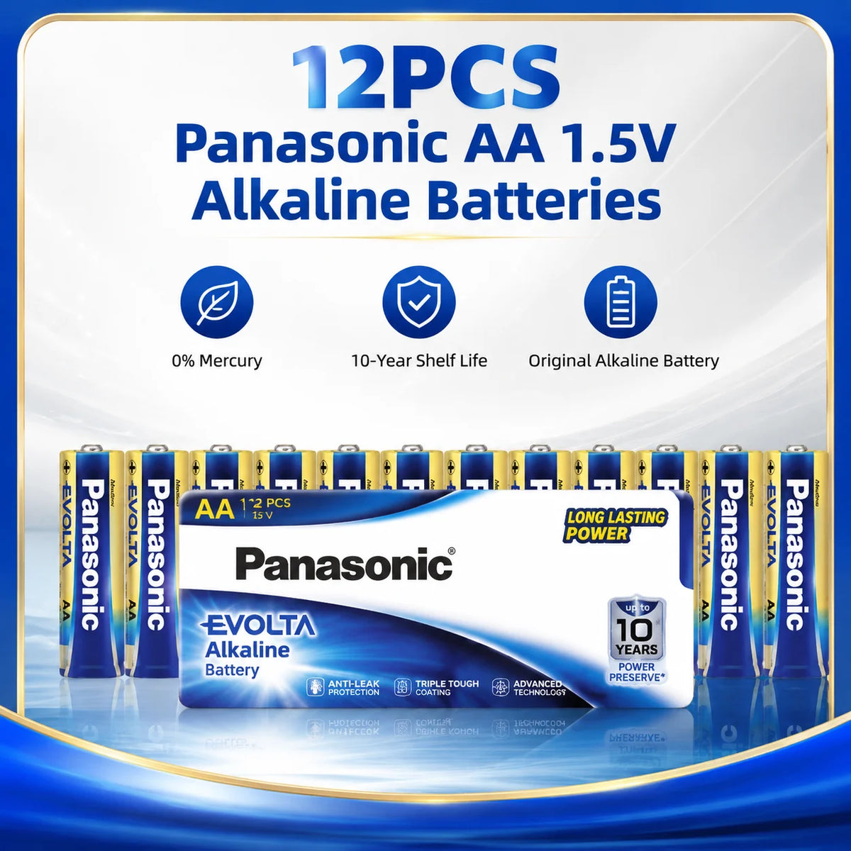 Batterie alcaline Panasonic AA 1,5 V, confezione da 12 pezzi, adatte per fotocamere digitali, torce elettriche, lettori CD, mouse wireless, ecc.