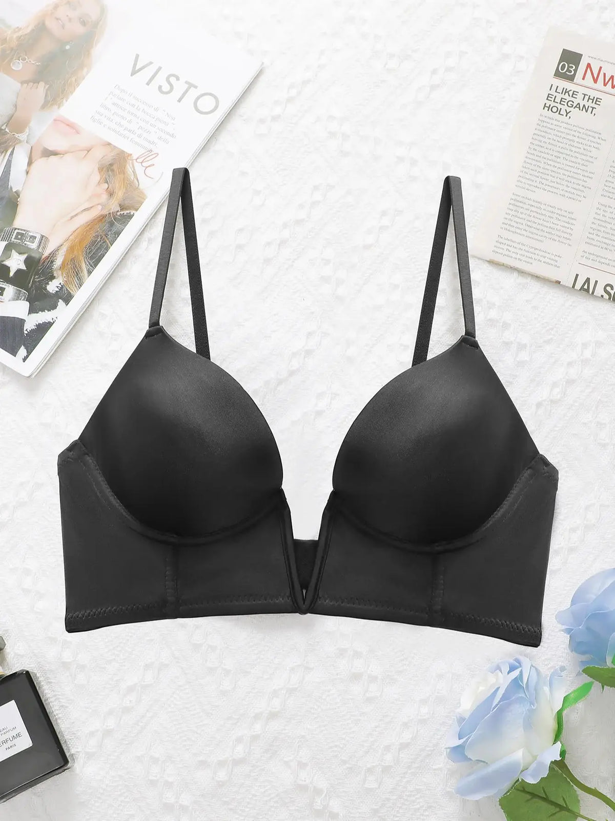 Lingerie sexy nera con scollo a V profondo, intimo da donna, intimo elegante retrò, può essere abbinato a un abito da sera con scollo a V profondo U055