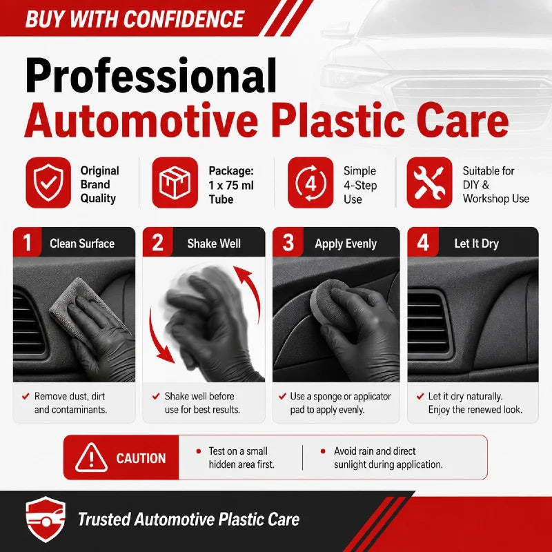 Rinnovatore per plastica nera Wurth Plast-PT, ripristinatore per finiture auto, vernice per paraurti e finiture esterne, detailing auto 75ml