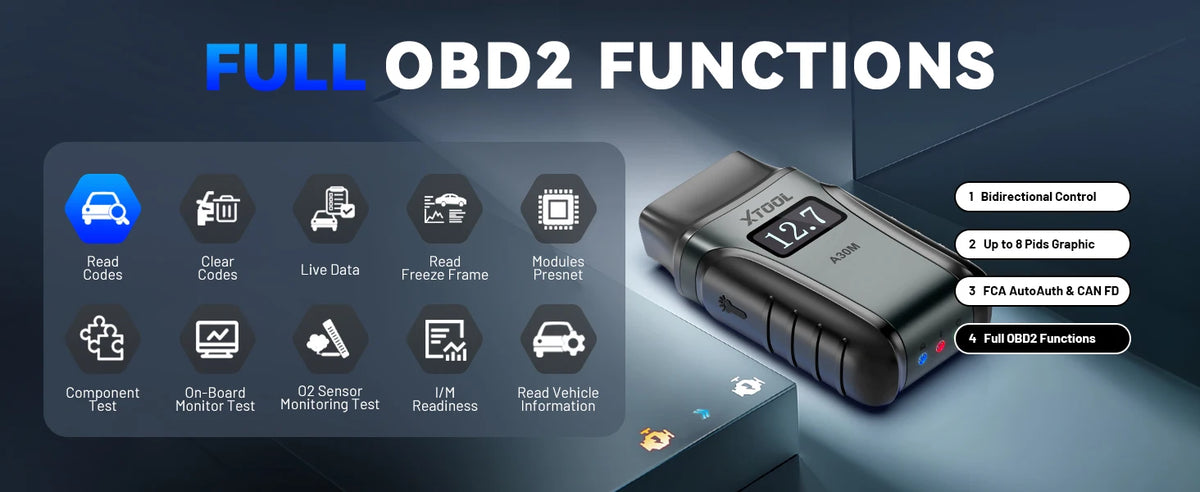 XTOOL A30M OBD2 Scanner Strumenti diagnostici Bluetooth Scanner automobilistico Aggiornamento gratuito a vita Bidirezionale CAN FD FCA 26+ Reset