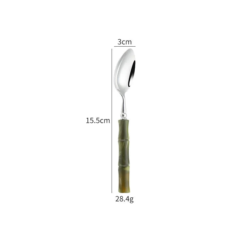 Nuovi posate in resina stile bambù 18/10 in acciaio inossidabile 304 posate classiche set di stoviglie argento blu verde crema trasporto di goccia