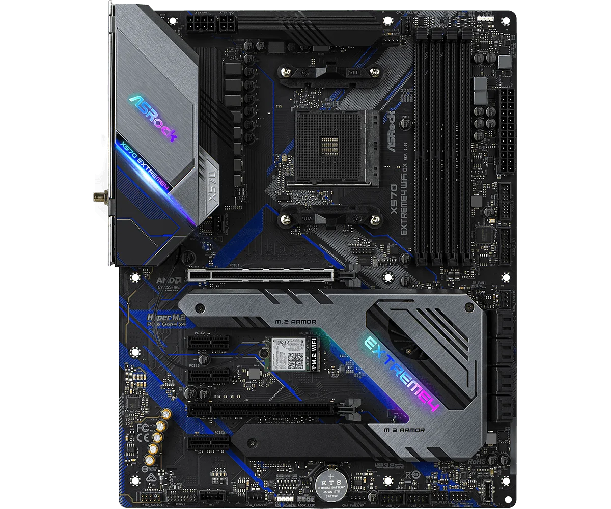 Scheda madre ASRock X570 Extreme4 WiFi ax, socket AM4, chipset AMD X570, supporto DDR4 fino a 128 GB, compatibile con CPU 5900, 5700, 4300, 2500, 3200, 5600, formato ATX.