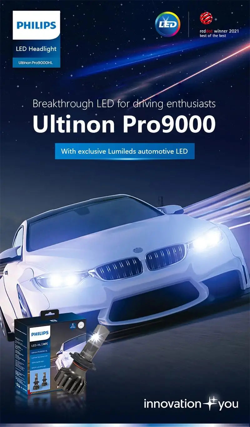 Philips Ultinon Pro9000 H1 H4 H7 LED H11 HB3 HB4 HIR2 faro Auto 9005 9006 9012 5800K bianco 250% lampade Auto a LED luminose
