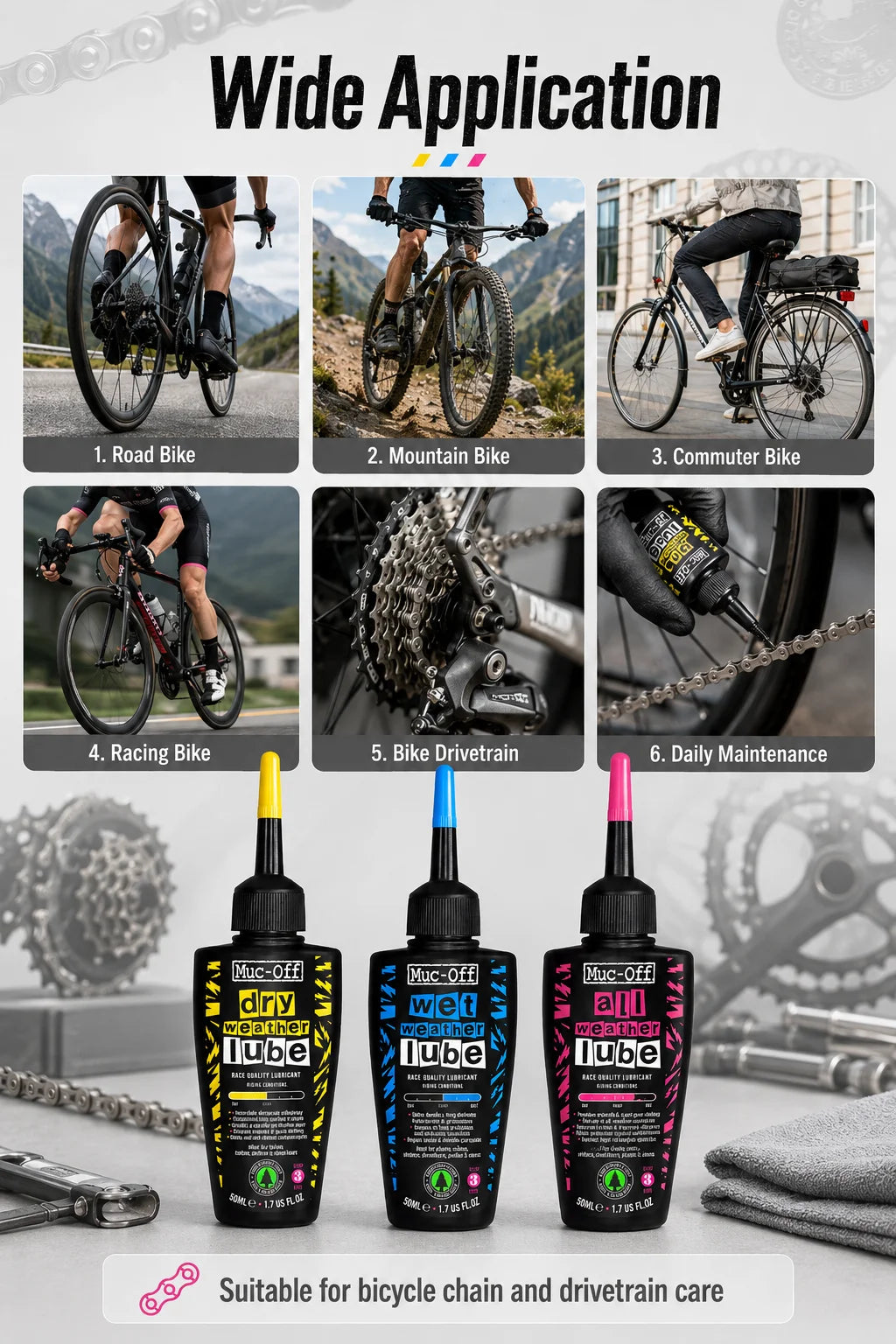 Lubrificante per Catene Muc-Off 50ml, per Uso a Secco o Bagnato, Adatto a Tutte le Condizioni Atmosferiche, Riduce l'Attrito e Garantisce Cambi Fluidi per Biciclette da Strada e MTB