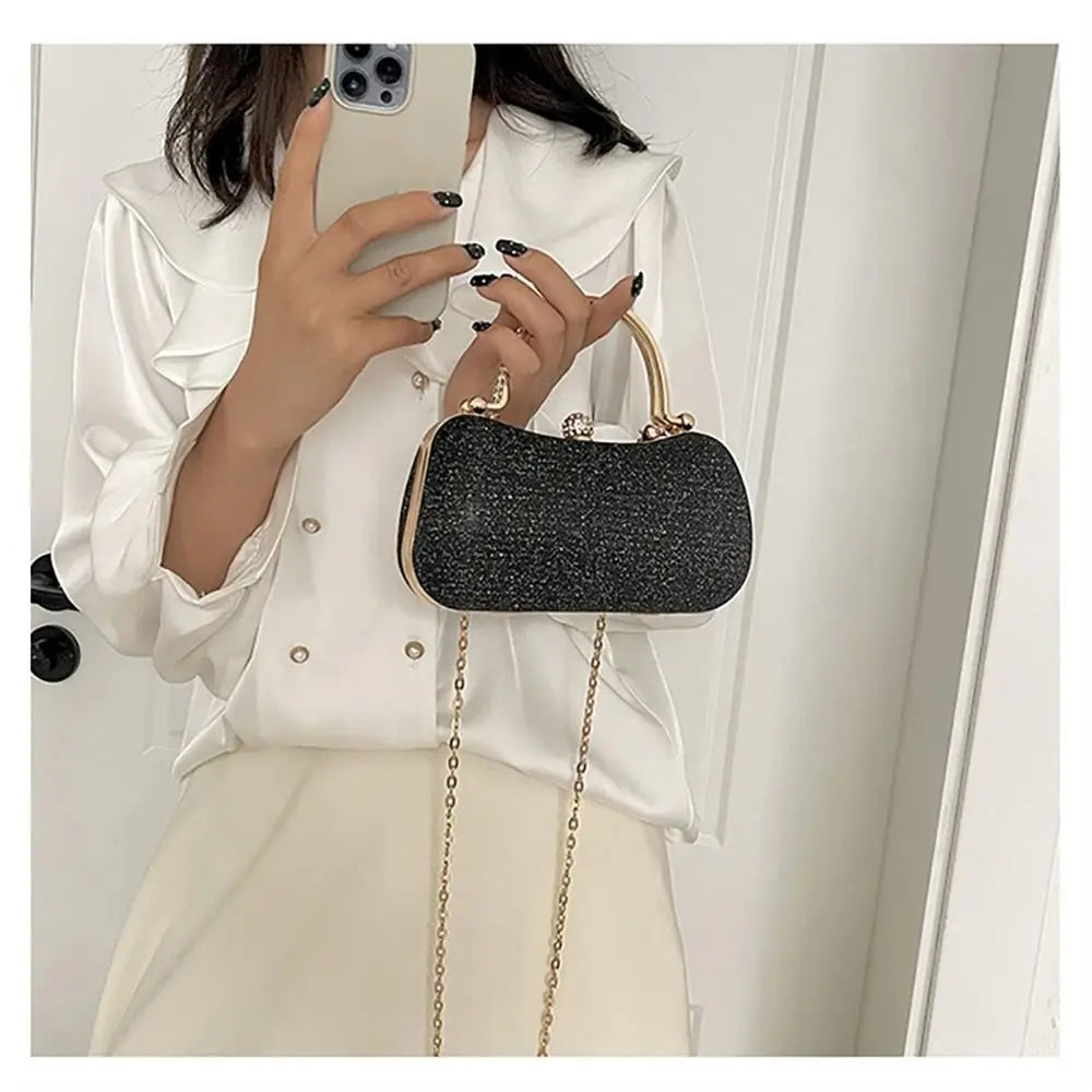 Borsa da sera da donna con perline da sposa Borsa da pranzo Borse a tracolla a catena Elegante pochette con strass Borsa da sera a forma di uovo