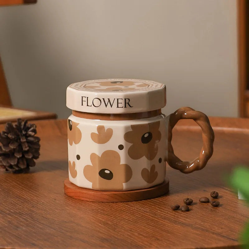 Tazze in ceramica retrò creative, alto livello di aspetto, tazze famose in Internet, souvenir di lusso leggero, tazze da caffè con LIDS