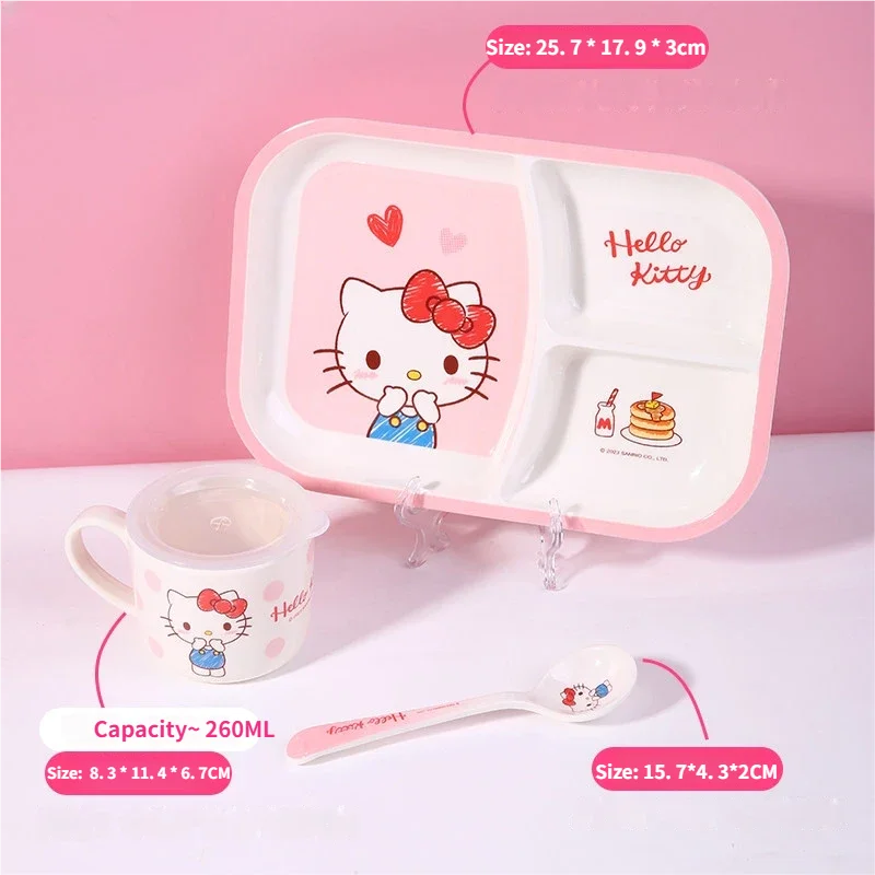WUHE Set di Stoviglie per Bambini Hello Kitty, Ciotole e Piatti in Melamina, Design Cartoon per Ragazze, Senza BPA, Infrangibile, Lavabile in Lavastoviglie