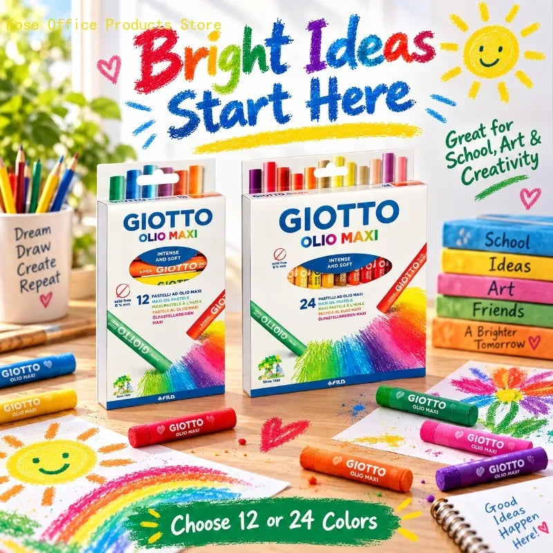 GIOTTO OLIO MAXI Pastelli a Olio Jumbo Set 12/24 Colori, Texture Morbida, Colori Vivaci, Materiali Artistici per Bambini, Scuola, Disegno, Pittura, Hobby Creativo