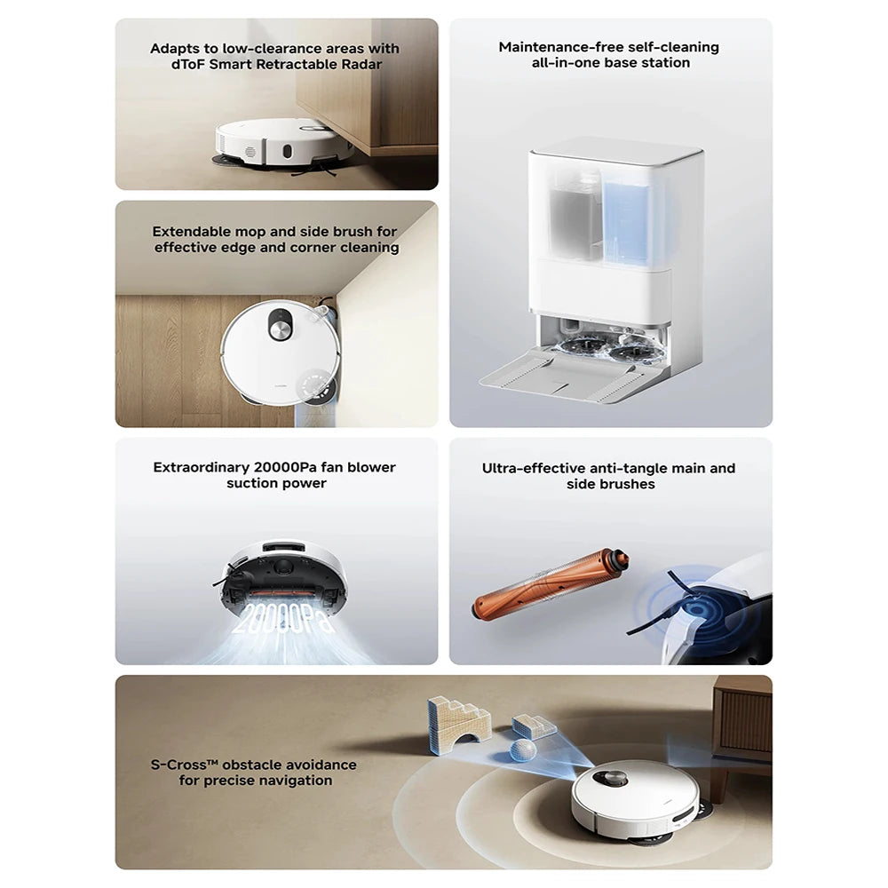 Versione Globale Xiaomi Robot Vacuum 5 Potenza Nominale 55W Capacità Nominale 4800mAh Controllo tramite APP Controllo Vocale Intelligente Aspirazione 20000Pa Aspirapolvere con Mop Estensibile e Spazzola Laterale Sistema di A