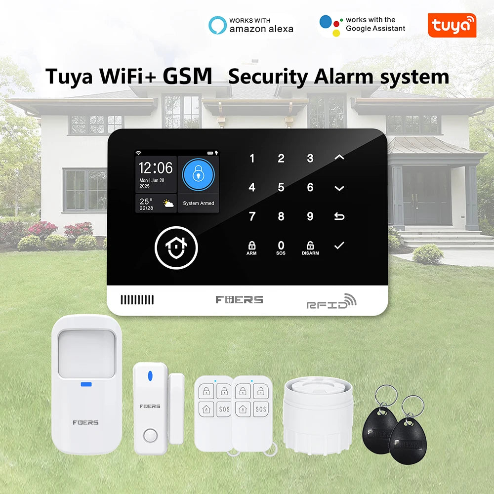 FUERS Sistema di allarme Smart Home WIFI GSM Allarme di sicurezza Host Ant-furto con sensore di movimento porta Tuya Smart App controllo lavoro Alexa