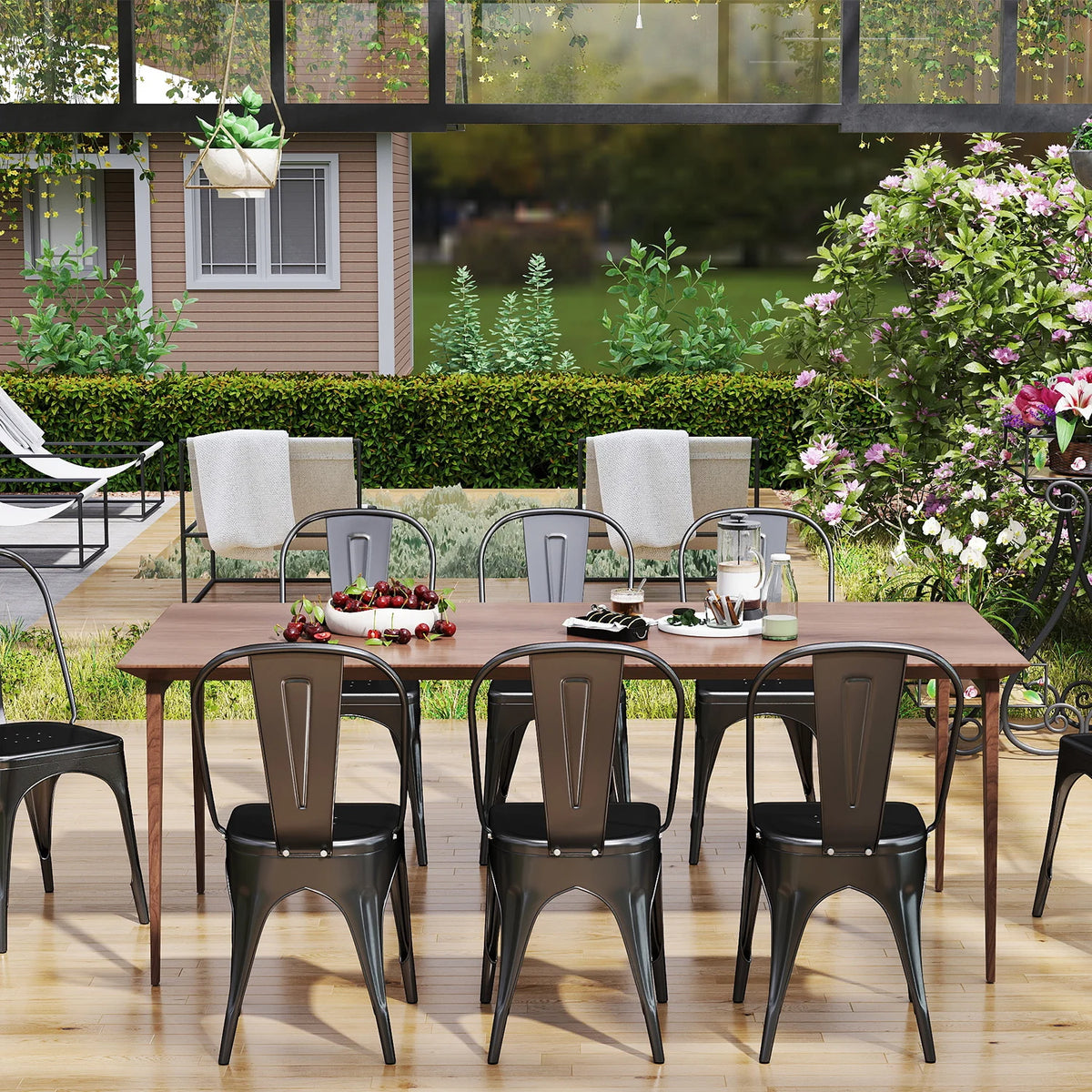 EGOONM Set di 4/8 sedie da pranzo moderne in metallo Sedie in stile industriale impilabili utilizzate per la sedia da pranzo all'aperto del terrazza del ristorante