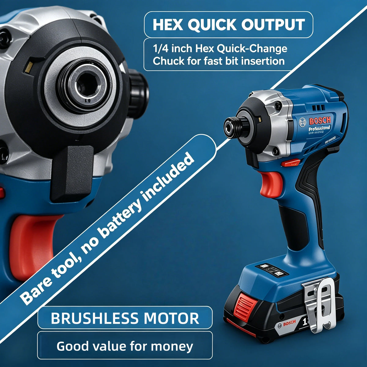 BOSCH GDR 18V-215 Trapano Avvitatore a Impatto Cordless Professionale 215 Nm Brushless con Attacco Esagonale Interno da 1/4" Utensili Elettrici GDR18V-215