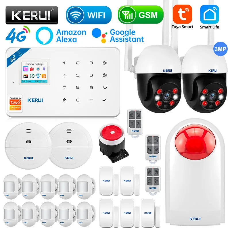 KERUI W184 Tuya Smart 4G Sistema di Allarme Wireless WIFI GSM Allarme Rilevatore di Movimento Sensore Porta Antifurto Supporto Alexa e Google