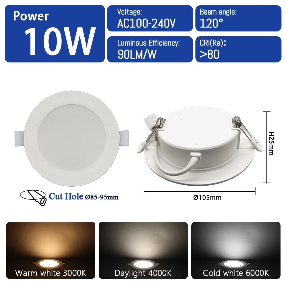 10 pz/lotto LED Pannello Rotondo Da Incasso Lampada 24W 20W 17W 14W 10W 6W AC100-240V 3000K 4000K 6000K Luce Faretto illuminazione per interni