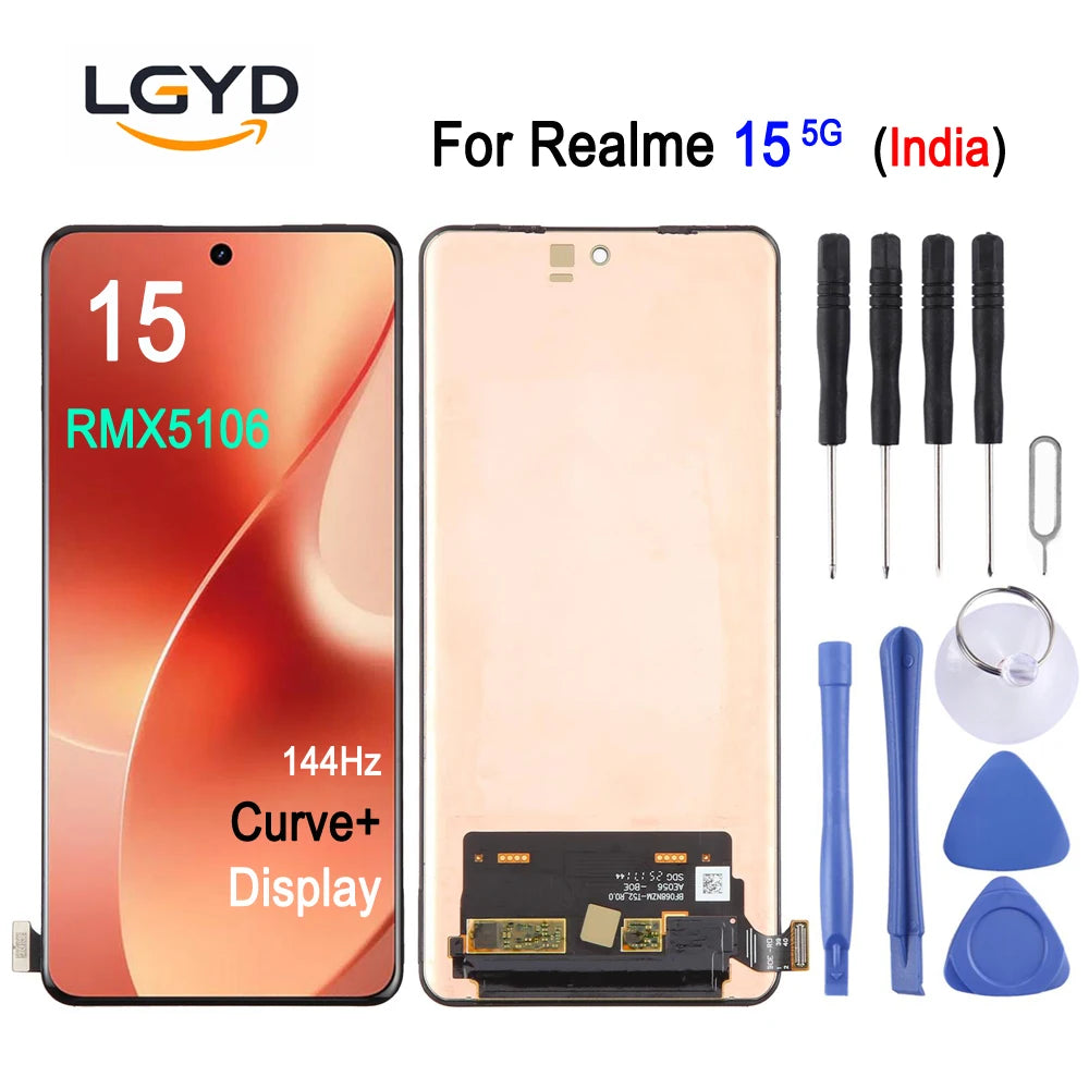 Display curvo da 144Hz per Realme 15 5G (versione India) RMX5106, ricambio per la riparazione dello schermo touch del telefono RMX5106