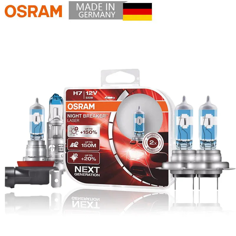 OSRAM H4 H7 H11 12V Luce alogena per auto Interruttore notturno Laser Lampade automatiche di prossima generazione + Luminosità 150% Lampadine originali, 2X