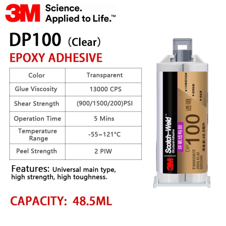 Adesivo epossidico originale 3M DP100 Scotch Weld 50ML Adesivo strutturale trasparente a due componenti DP100NS DP100PLUS