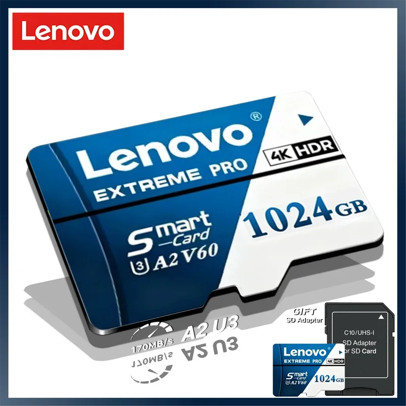 Scheda Micro SD Lenovo 1TB 512GB, scheda SD ad alta velocità 256GB 128GB, scheda TF UHS‑I, scheda di memoria impermeabile per dash cam, telecamere di videosorveglianza, Nintendo Switch.