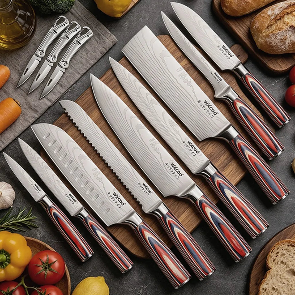 Set di 12/20 coltelli da chef in acciaio inox per pane, frutta e disossamento, leggeri e facili da usare, ideali come regalo per le festività per uomini.
