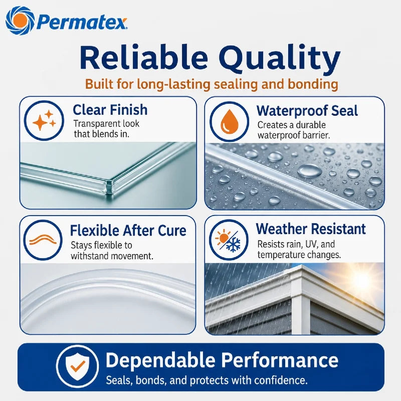 Permatex 80050 Adesivo Sigillante Siliconico RTV Trasparente 3oz Colla Flessibile Impermeabile per Vetro Metallo Plastica Vinile