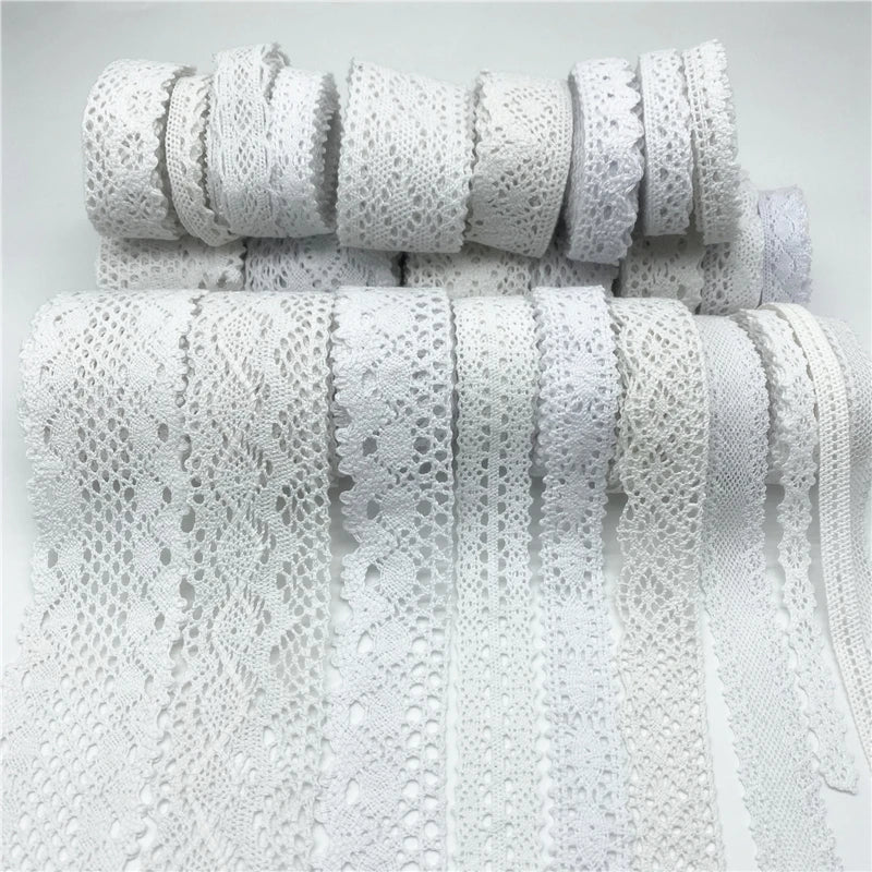 10mm-50mm 2 metri di nastro di pizzo di cotone 100% bianco per abbigliamento tessuto da cucito rifiniture in cotone all'uncinetto nastro di pizzo accessori fatti a mano