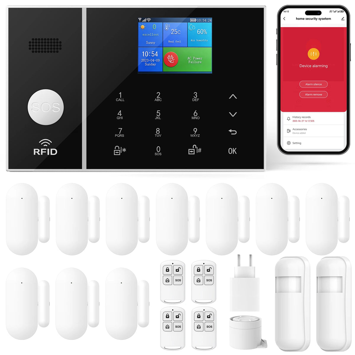 Sistema di allarme PGST Tuya WiFi 4G GSM, allarme antifurto, sensore di movimento, sensore per porte e finestre per la sicurezza domestica e la vita intelligente.