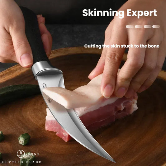 Coltello da cucina professionale in acciaio inossidabile. Coltello affilato per tagliare carne e verdure. Manico antiscivolo con fodero.