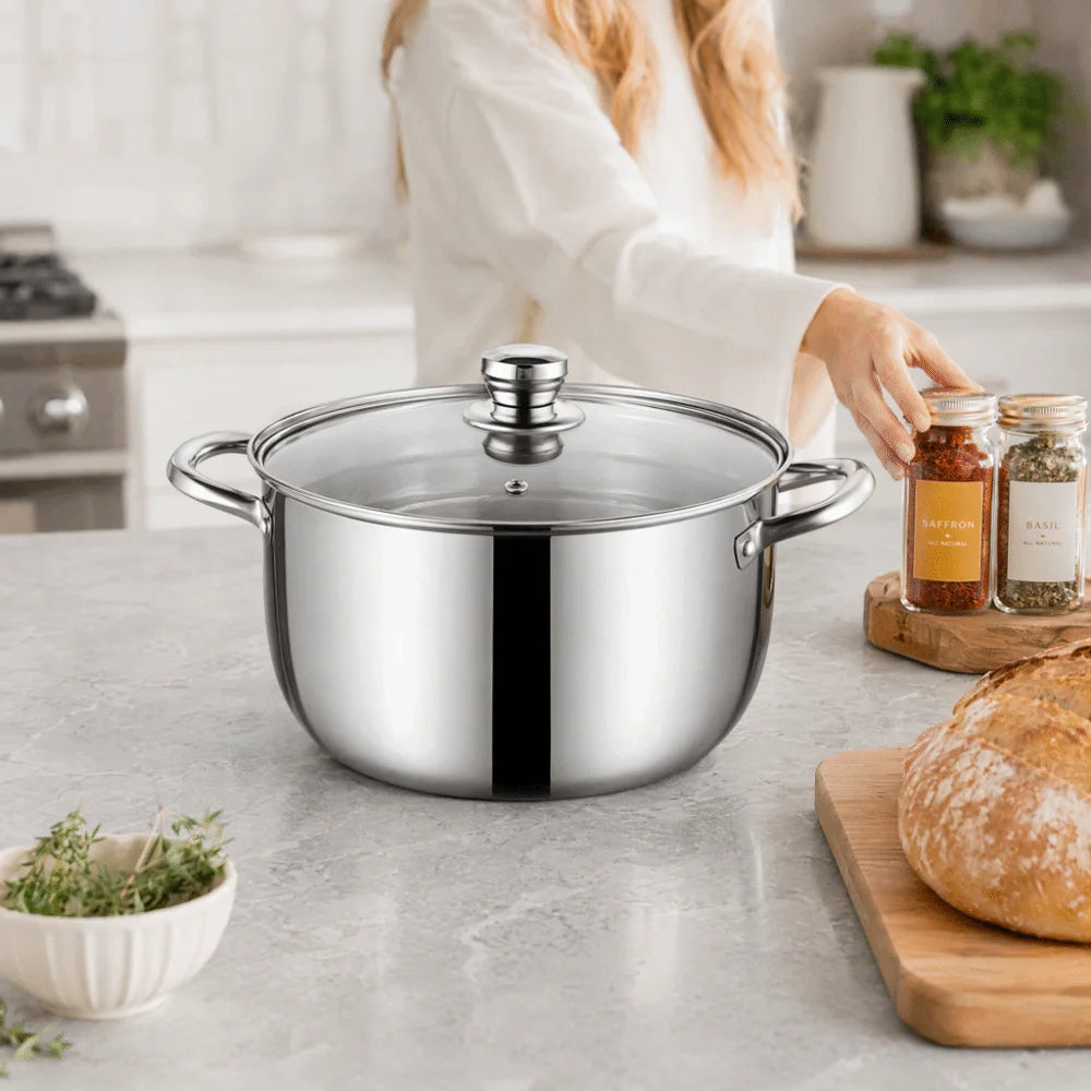 Pentola per zuppe in acciaio inossidabile con fondo doppio e coperchio, utensile da cucina in acciaio inossidabile multifunzionale, disponibile nelle misure 18/20/22/24 cm, con rivestimento antiaderente.