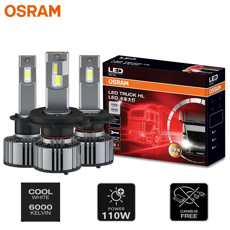 OSRAM 24V LED ZX2.0 Faro per camion H1 H4 H7 110W 8000LM Super Power Light 6000K Bianco freddo Aggiornamento Sostituisci il luminoso fascio alto e basso