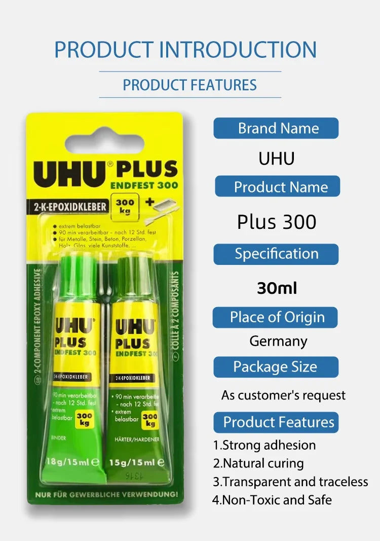 Adesivo Epossidico Bicomponente UHU Plus Endfest 300 Quickset Originale, Colla ad Alta Resistenza per Riparazioni Rapide di Metallo, Ceramica, Vetro e Legno