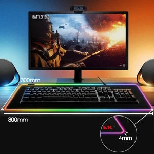 Tappetino per mouse da gaming RGB, formato XXL, extra large, 800 x 300 mm x 4 mm, ideale per giocatori di PC, antiscivolo, impermeabile, per computer e laptop - 14 modalità di illuminazione.
