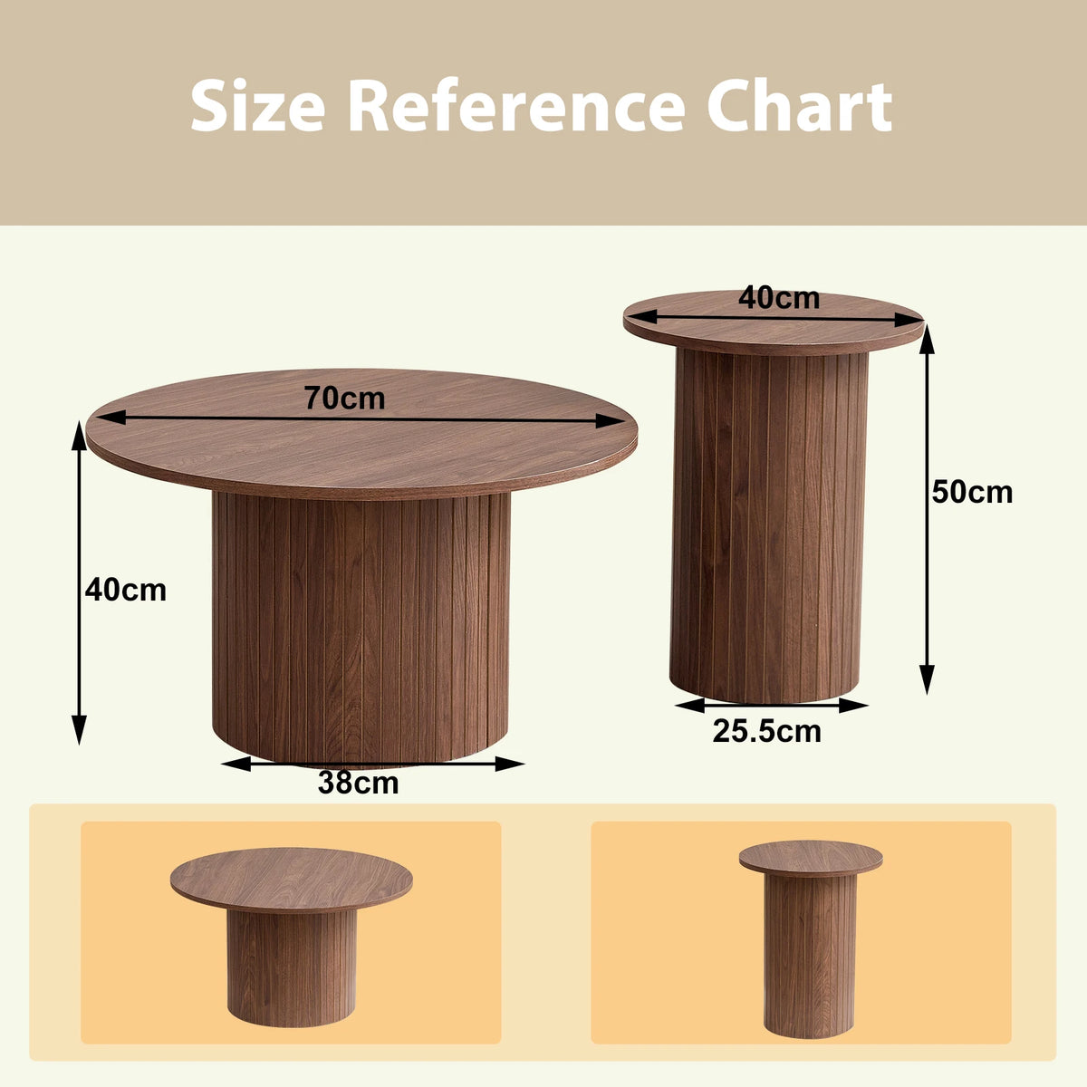 Set di 2 tavolini rotondi in legno in stile nordico, tavolino da caffè impilabile in legno, per mobili da soggiorno/camera da letto
