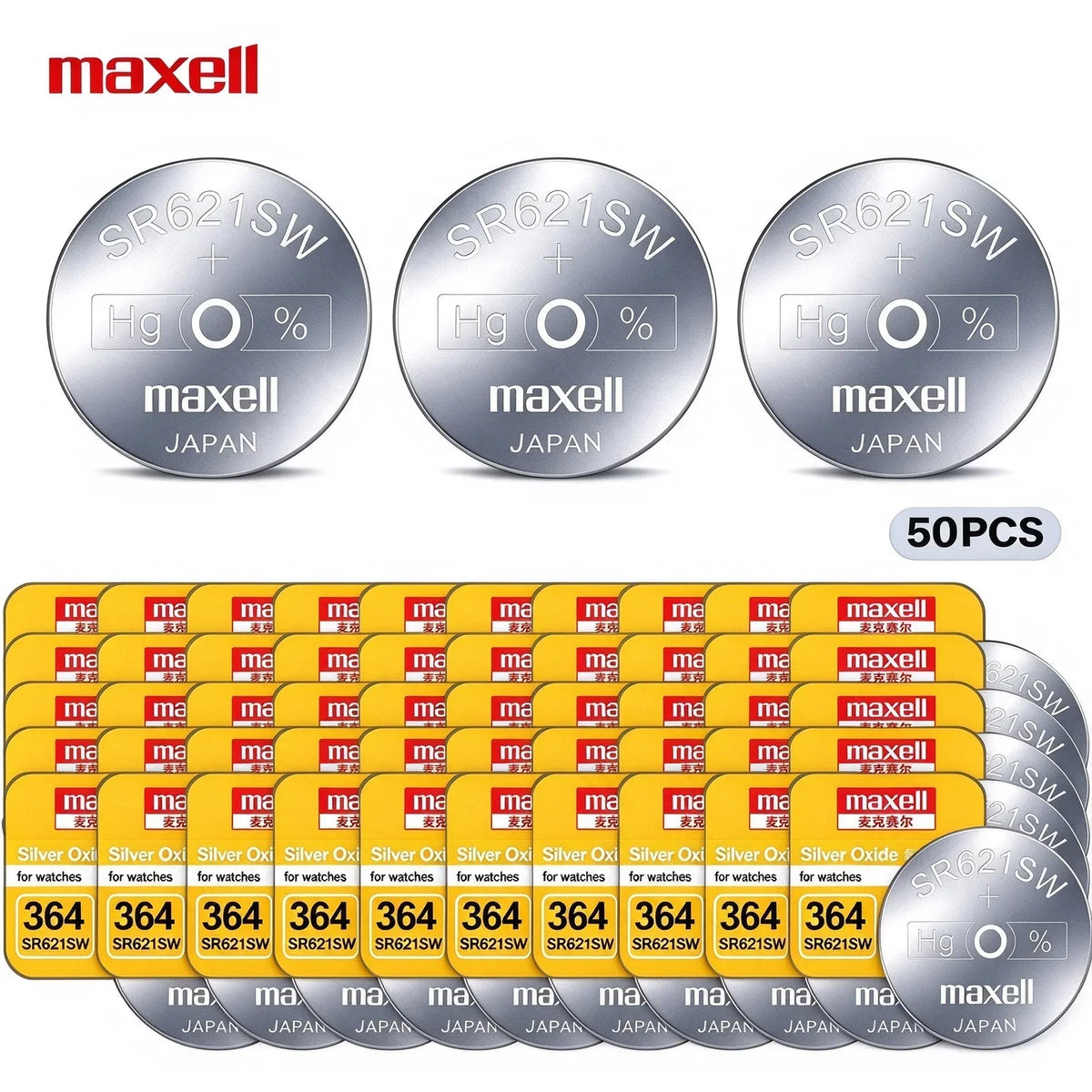 10-100PCS Batteria a bottone Maxell SR621SW 364 in ossido d'argento 1,55V AG1 LR621 per orologio da polso e orologio al quarzo